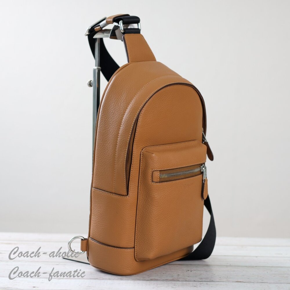Coach Tan Leather Sling Backpack with Black Strap - Picture 3 of 9